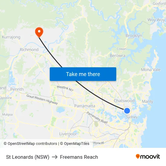 St Leonards (NSW) to Freemans Reach map