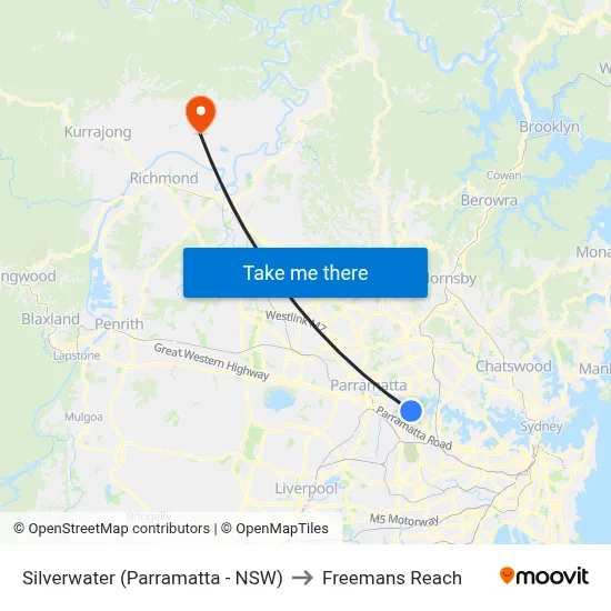 Silverwater (Parramatta - NSW) to Freemans Reach map