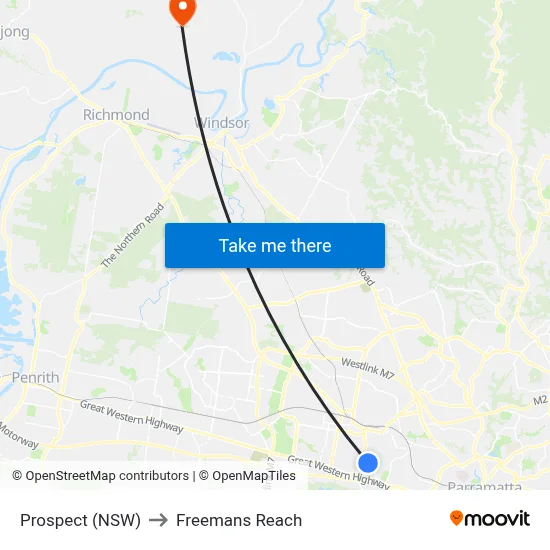 Prospect (NSW) to Freemans Reach map