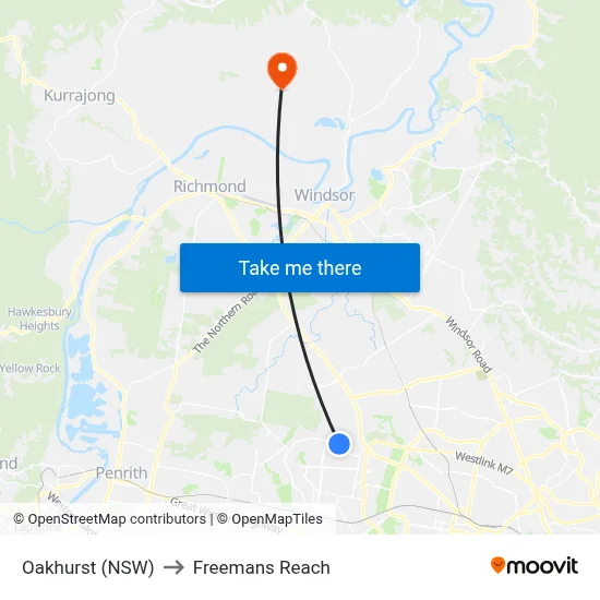 Oakhurst (NSW) to Freemans Reach map
