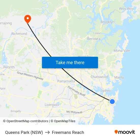 Queens Park (NSW) to Freemans Reach map