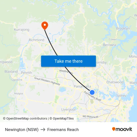 Newington (NSW) to Freemans Reach map