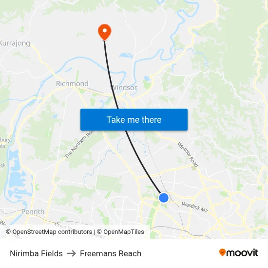 Nirimba Fields to Freemans Reach map