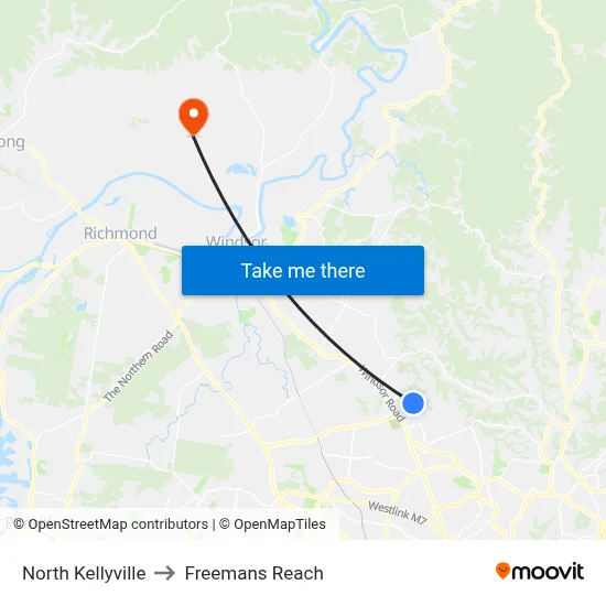 North Kellyville to Freemans Reach map