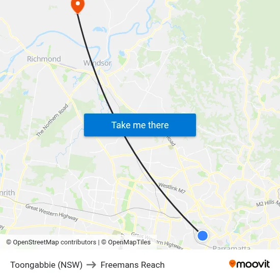Toongabbie (NSW) to Freemans Reach map