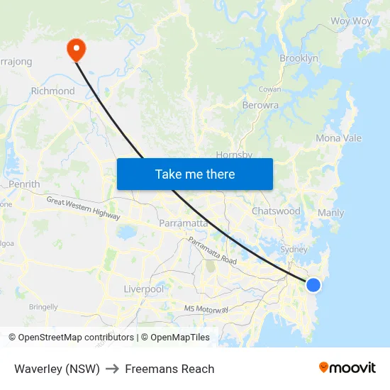 Waverley (NSW) to Freemans Reach map