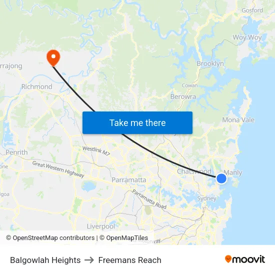 Balgowlah Heights to Freemans Reach map