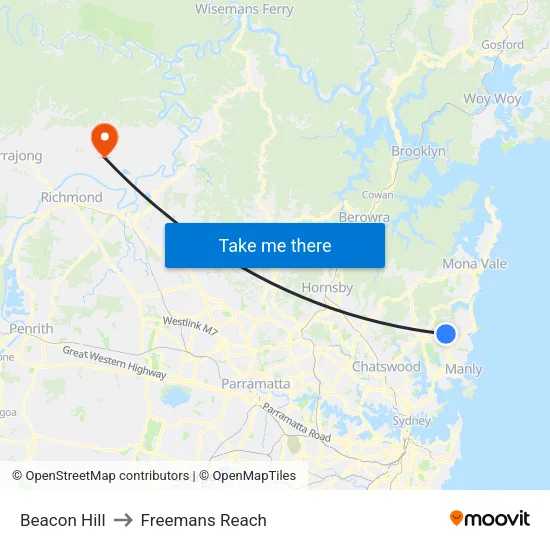 Beacon Hill to Freemans Reach map