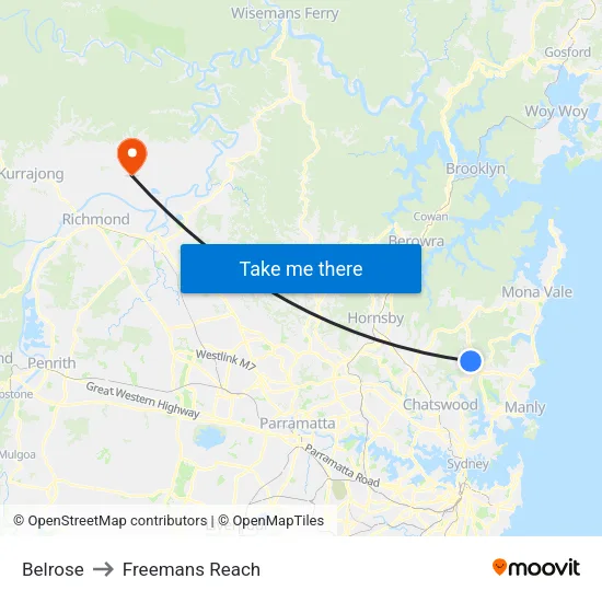 Belrose to Freemans Reach map
