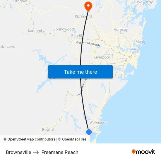 Brownsville to Freemans Reach map