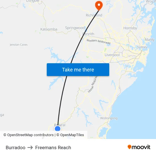 Burradoo to Freemans Reach map
