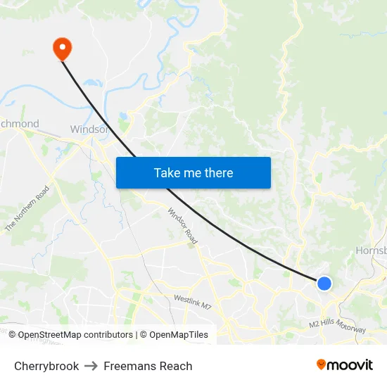 Cherrybrook to Freemans Reach map