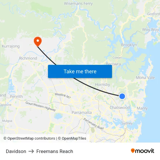 Davidson to Freemans Reach map