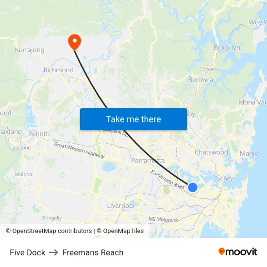 Five Dock to Freemans Reach map