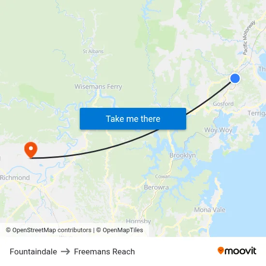 Fountaindale to Freemans Reach map