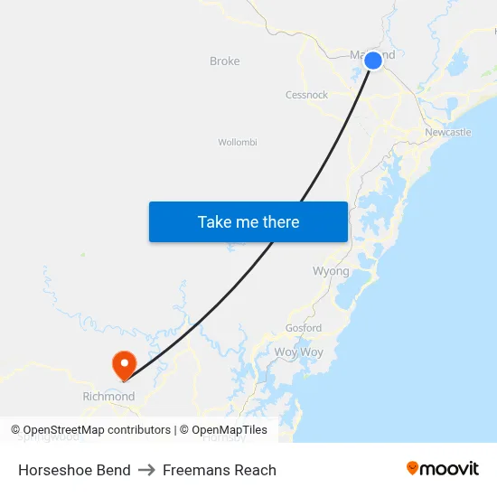 Horseshoe Bend to Freemans Reach map
