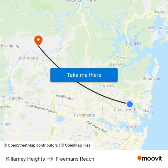 Killarney Heights to Freemans Reach map