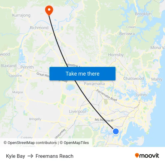 Kyle Bay to Freemans Reach map