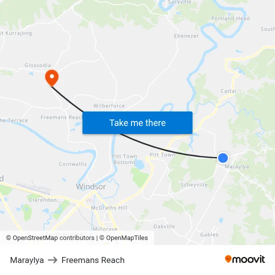 Maraylya to Freemans Reach map