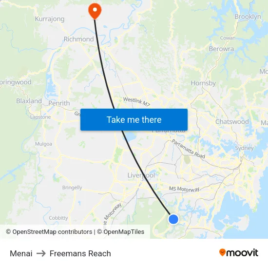 Menai to Freemans Reach map