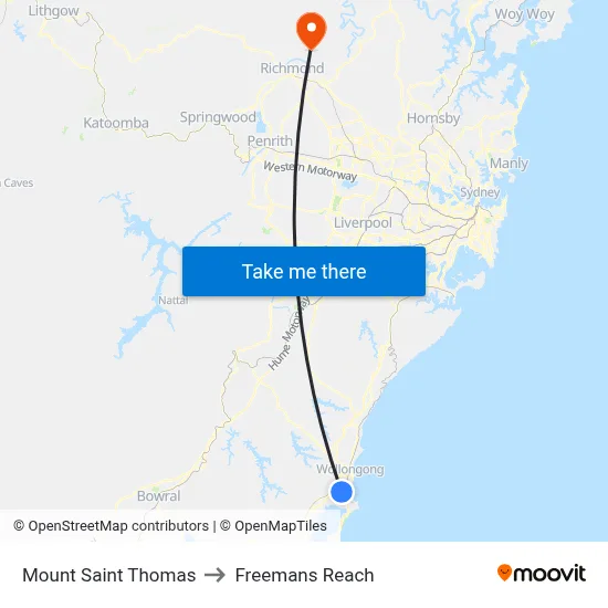 Mount Saint Thomas to Freemans Reach map