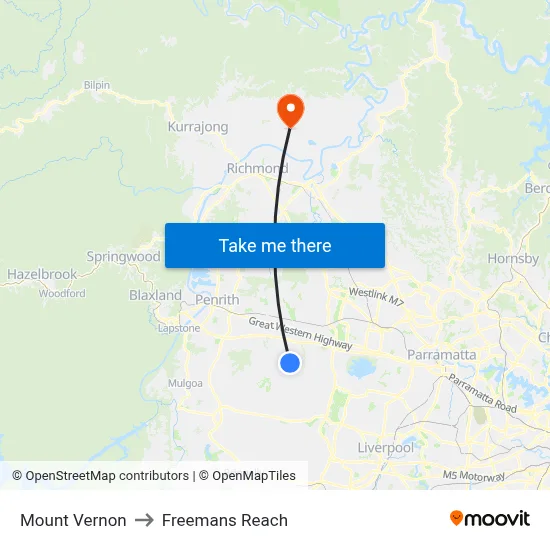 Mount Vernon to Freemans Reach map