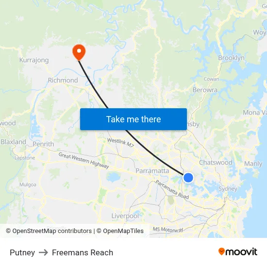 Putney to Freemans Reach map