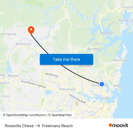 Roseville Chase to Freemans Reach map
