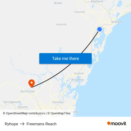 Ryhope to Freemans Reach map
