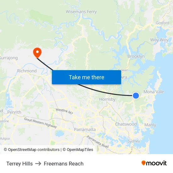 Terrey Hills to Freemans Reach map