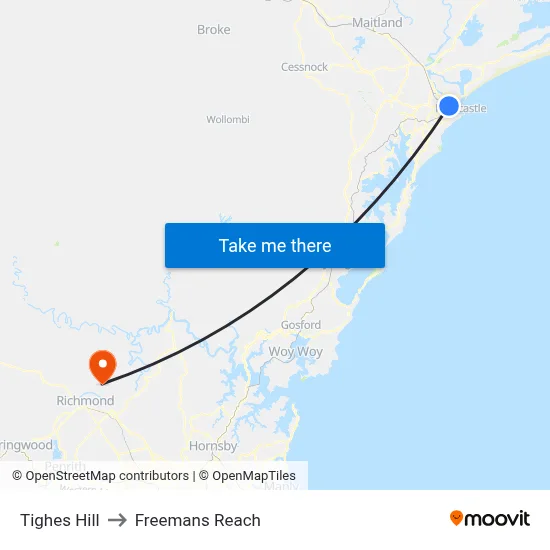 Tighes Hill to Freemans Reach map