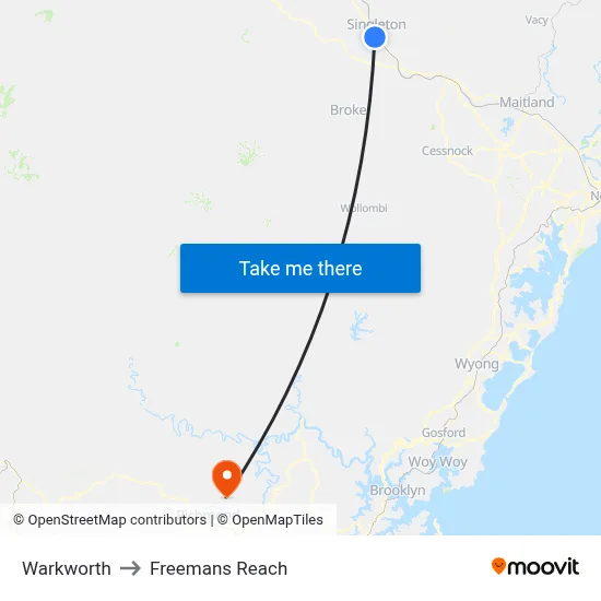 Warkworth to Freemans Reach map