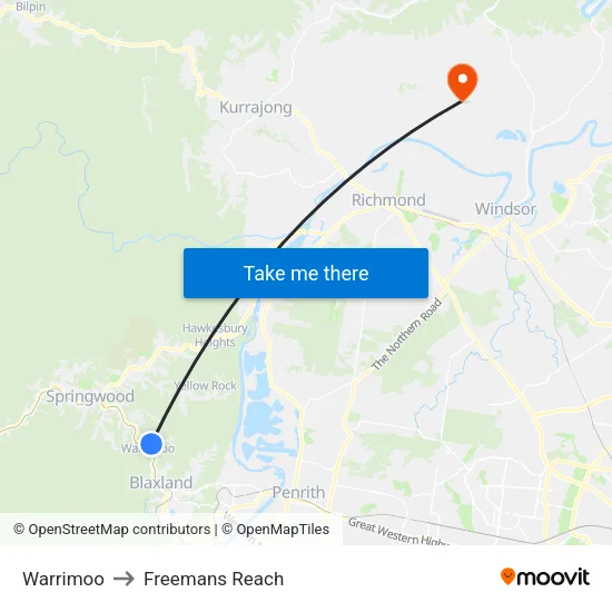 Warrimoo to Freemans Reach map