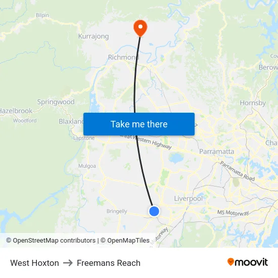 West Hoxton to Freemans Reach map