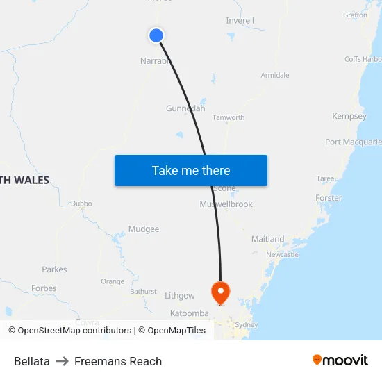 Bellata to Freemans Reach map