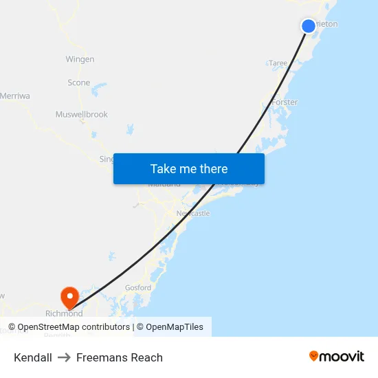 Kendall to Freemans Reach map
