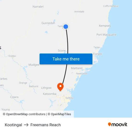 Kootingal to Freemans Reach map