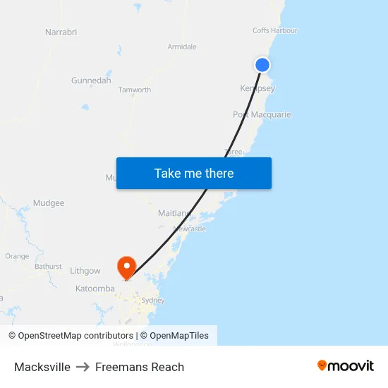 Macksville to Freemans Reach map