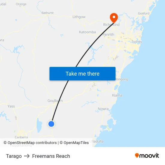 Tarago to Freemans Reach map