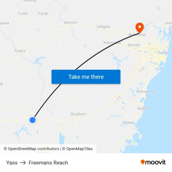 Yass to Freemans Reach map
