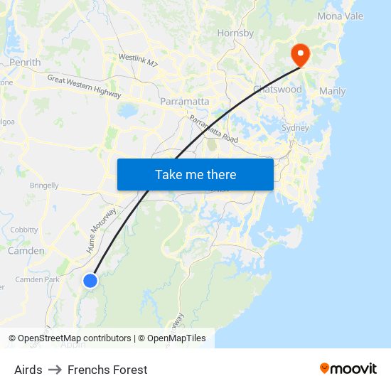 Airds to Frenchs Forest map