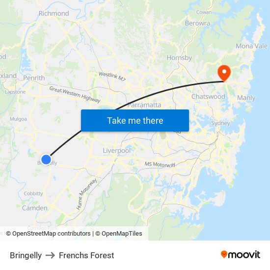 Bringelly to Frenchs Forest map