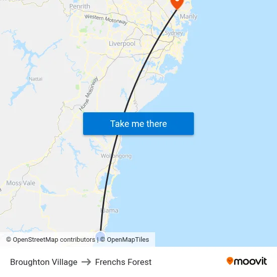 Broughton Village to Frenchs Forest map