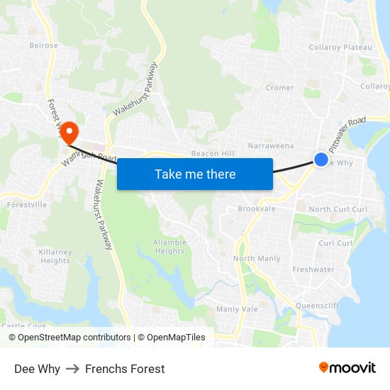 Dee Why to Frenchs Forest map