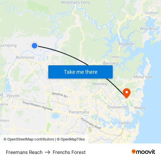 Freemans Reach to Frenchs Forest map