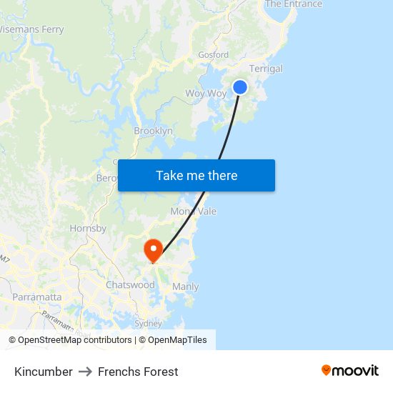 Kincumber to Frenchs Forest map