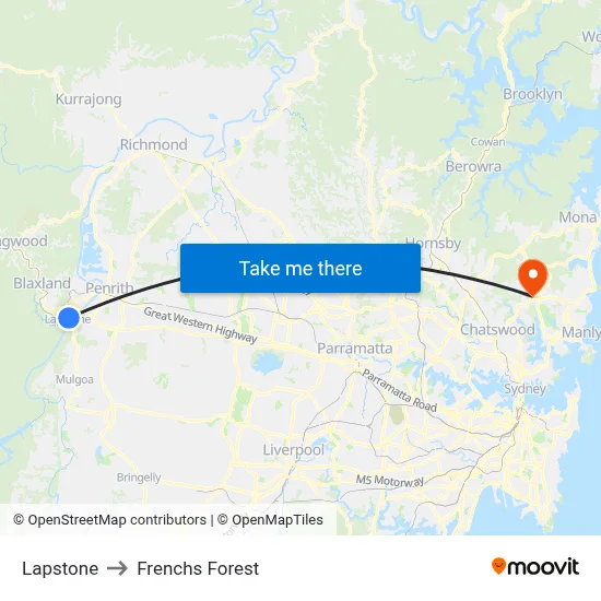 Lapstone to Frenchs Forest map