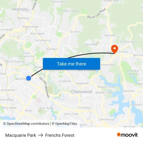 Macquarie Park to Frenchs Forest map