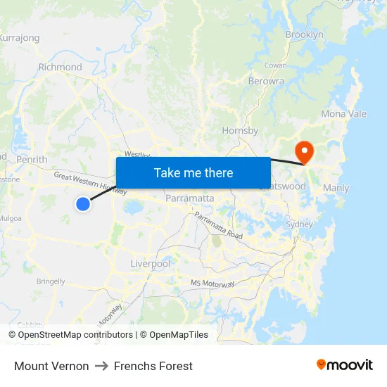 Mount Vernon to Frenchs Forest map