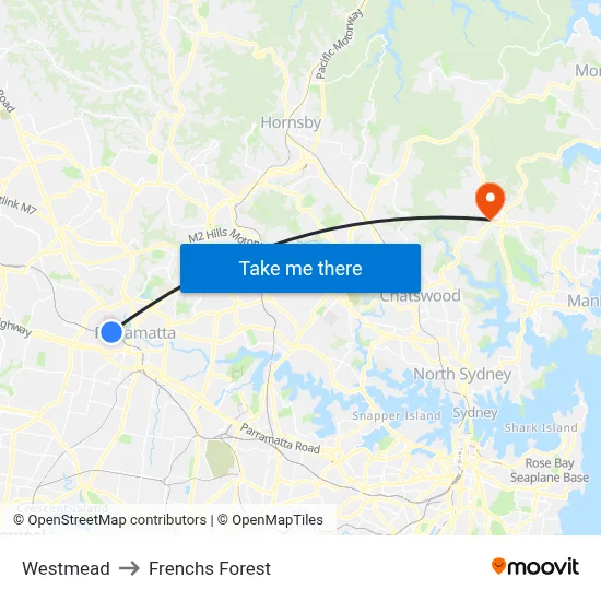 Westmead to Frenchs Forest map